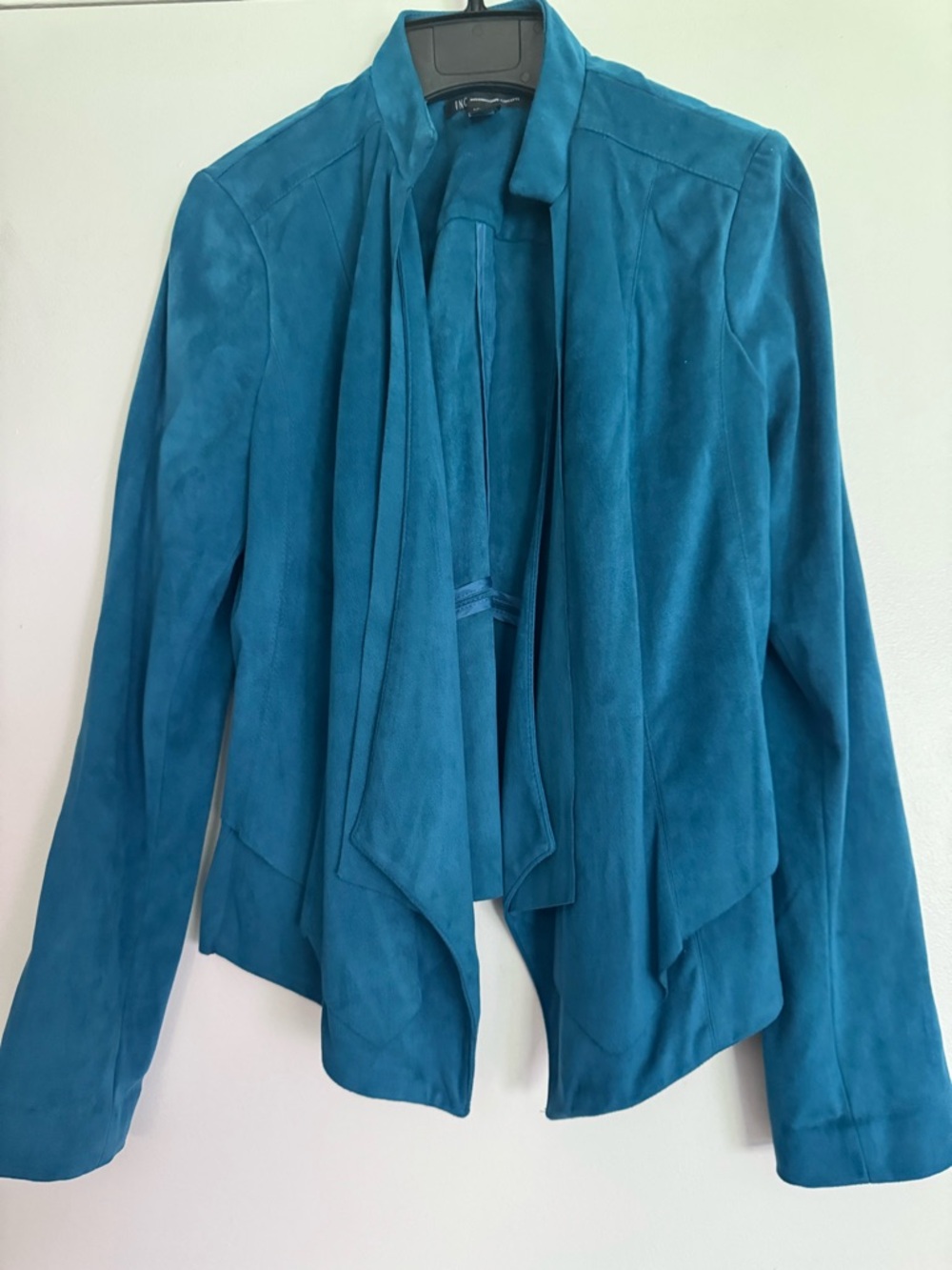 INC International Concepts Teal Faux Suede Drape Jacket Cardigan